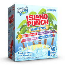 Wyler's Light Island Punch, Singles to Go Variety Pack, Fruity Red Punch, Purple Berry Wave, Berry Jammer and Blue Ocean Breeze, 40 Total Sticks