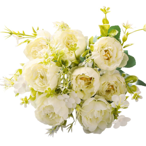 Artificial Peony and Rose Bouquet – White, 5-Stem Set 1