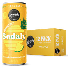 Remedy Sodaly Pineapple Prebiotic Soda, 12 x 250ml Cans - All-Natural Flavoured Fizzy Drink with Prebiotics for Gut Health - Sugar Free Soft Drink