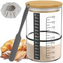 BOBASH 6 Pcs Glass Sourdough Starter Jar Kit 900ml Sourdough Starter Kit with Scale Thermometer Paper Sourdough Jar Reusable Sourdough Bread Baking