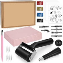 47 Pcs Linocut Block Printing Kit Cartoon Pattern Paper, Complete Stamp Making Set for Beginners, Artists, DIY Crafts