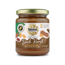 Biona Organic Hi-Oleic Dark Roast Peanut Butter 250g, Pack of 6 - Smooth No Salt - Hi-Oleic Organic Argentinian Peanuts - Naturally Deep and Intense