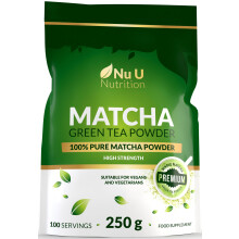 Nu U Nutrition - Matcha Green Tea Powder 250g - XL Pouch 100 Servings - 100% Pure Macha Premium Culinary Grade - Smooth taste & Easy to Mix - Ideal