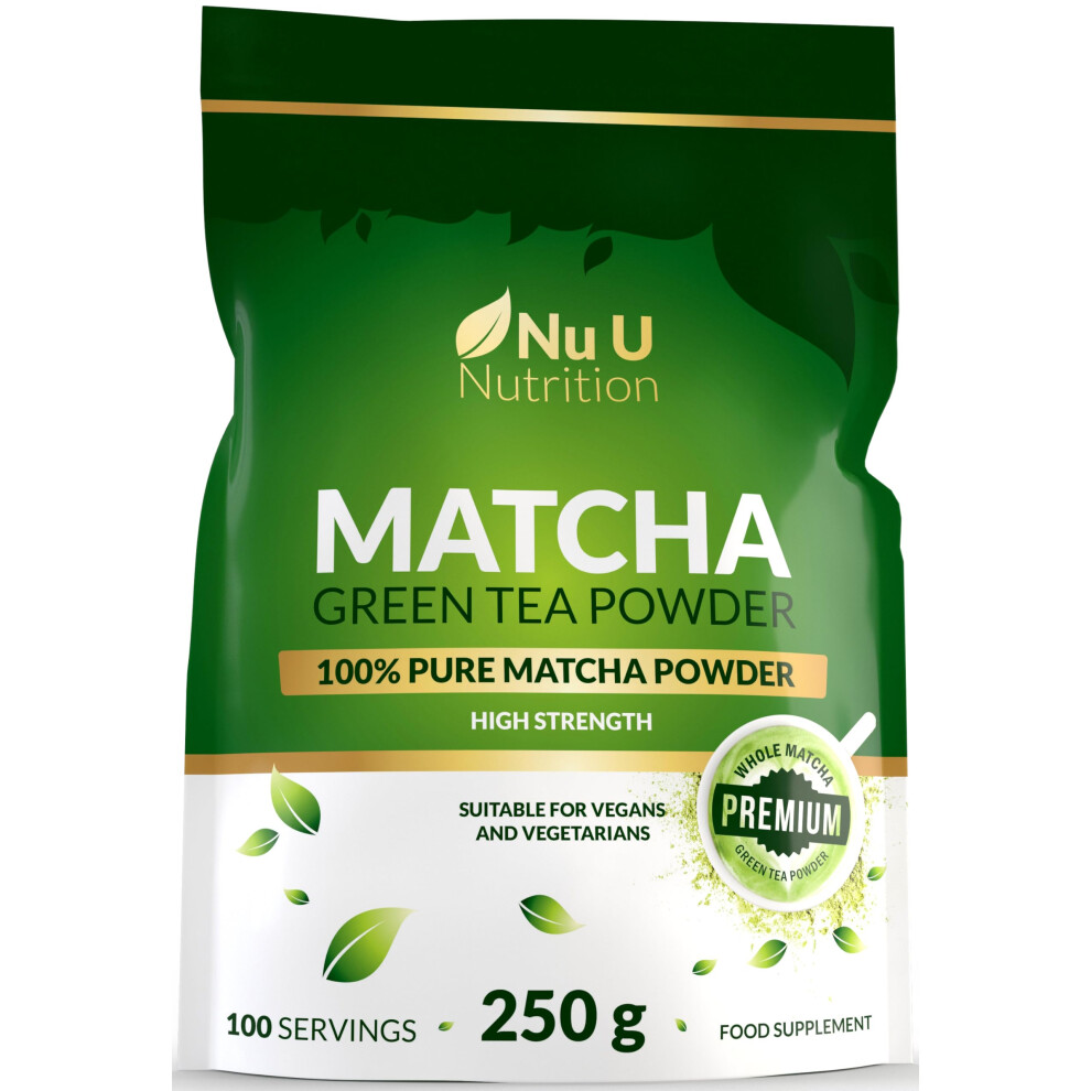 Nu U Nutrition - Matcha Tea Powder 250G - Xl Pouch 100 Servings - 100% Pure Macha Premium Culinary Grade - Smooth Taste & Easy To Mix - Ideal Green