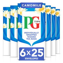 PG Tips | Camomile Tea Bags Bulk | Individually Wrapped Tea Bags| String & Tagged | Herbal Infusion With A Smooth & Floral Taste | 6 Packs | 150 Plant