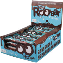 Roobar Chocolate Covered Coconut Bars - 100% Organic, Vegan, Fruit Bar, Dairy Free & Gluten Free, No Refined Sugar - 16 x 30g
