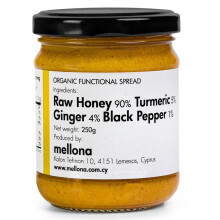 Mellona 100% Organic Functional Raw Honey "The Anti-Inflammatory", with Turmeric, Ginger & Black Pepper, 250g