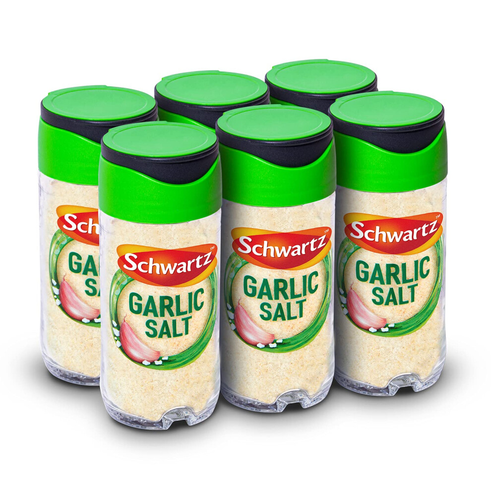 Schwartz Garlic Salt 73 G, Jar, Pack Of 6, Spicy & Savoury Taste, With Flavourful Dried Garlic And Sea Salt, Perfect For Pasta Sauces, Dips,
