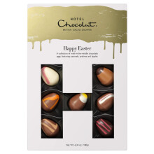 Hotel Chocolat Happy Easter H-Box - Easter Chocolate Box - 14 Milk, Dark and White Chocolate Eggs, 185g - Easter Chocolate Gifts