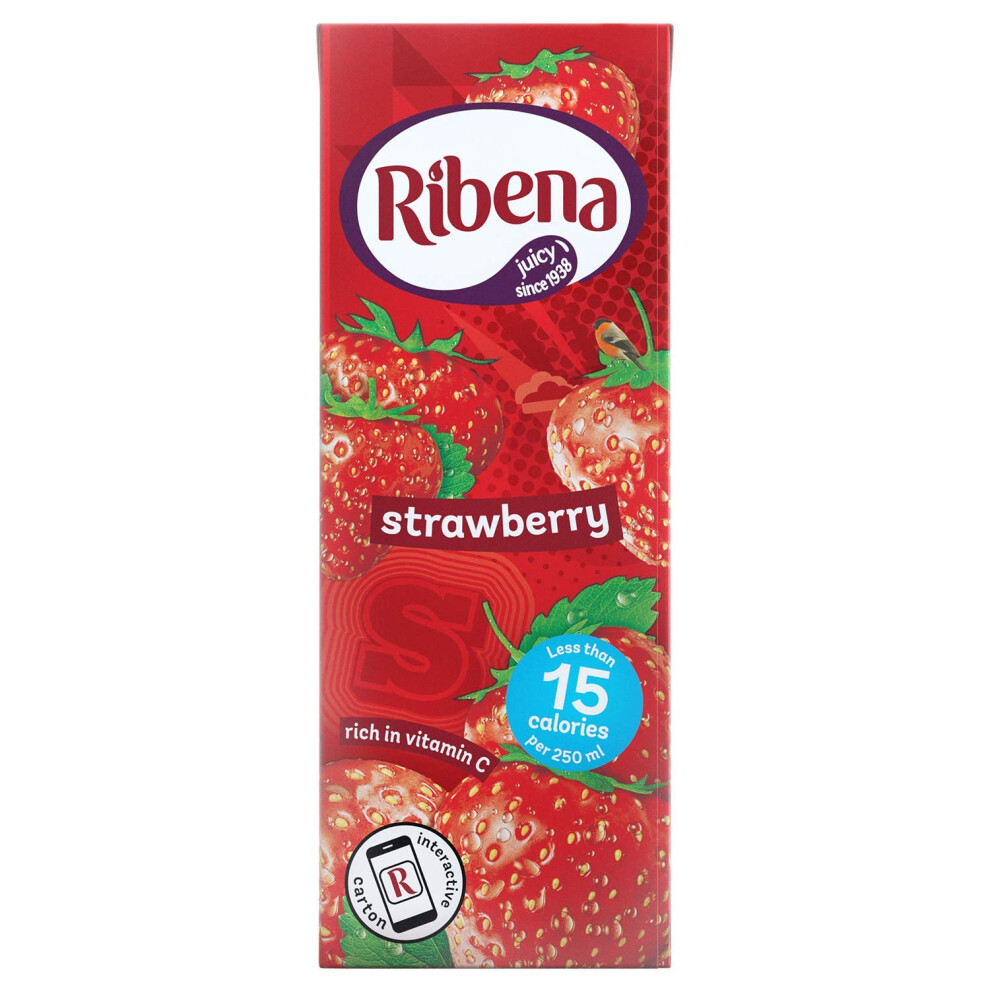 Ribena Strawberry Cartons - 24 Carton X 250Ml - Made With Sweetener, No Added Sugar - Contains Real Fruit Juice - No Artificial Colours Or Flavouring