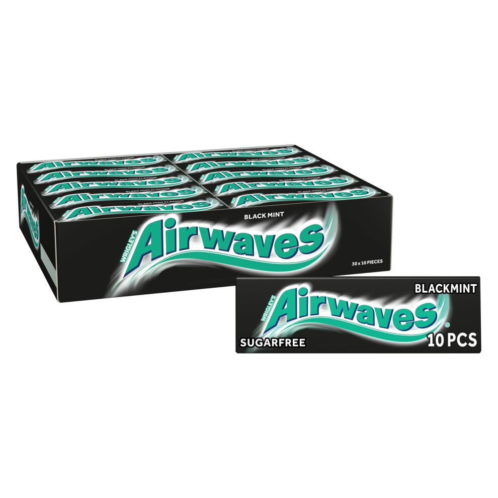 Airwaves Chewing Gum Mint, 30 Packs Of 10 Pieces, Sugar Free Chewing Gum Bulk Pack With Menthol Freshness (300 Pieces) Black