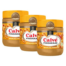 Calve Pindakaas met Noot (Peanut Butter with Chunks of Nuts) 3 Jars x ea 12.3oz/350gr by Calve
