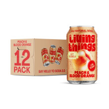 Living Things Prebiotic Soda - Gut Health & Low Calorie Drink - 12 x 330ml Cans - High in Fibre - Peach & Blood Orange