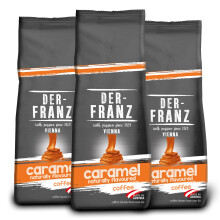 Der-Franz Coffee, flavoured with mit Caramel, Arabica and Robusta coffee beans, 3 x 500 g