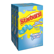 Singles To Go Starburst Powdered Drink Mix, Blue Raspberry, 3 Boxes with 6 Packets Each - 18 Total Servings, Sugar-Free Drink Powder, Just Add Water,