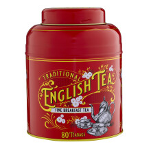 New English Teas, Vintage Victorian Caddy in red with 80 Teabags, English Breakfast Tea
