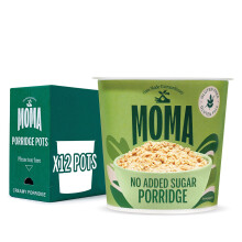 MOMA Instant Porridge Pots PLAIN - Pack of 12 x 65g - Breakfast Jumbo Oat - Gluten Free, No Added Sugar, Vegetarian, High in Fibre, Source of Protein