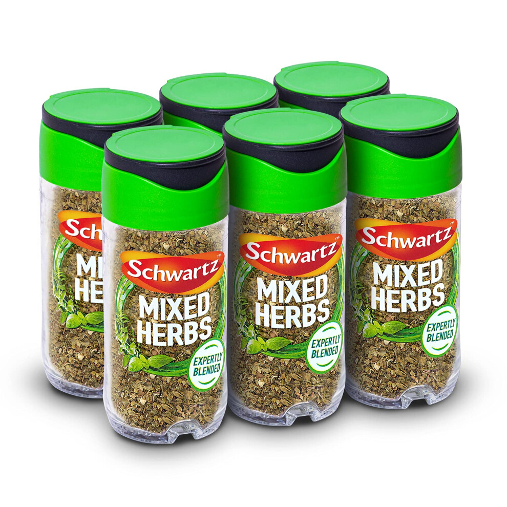 Schwartz Mixed Herbs 11 G | Jar | Pack Of 6 | Tantalising Taste And Aroma | With Marjoram, Basil, Oregano, And Thyme | Perfect For Tomato-Based Pizza