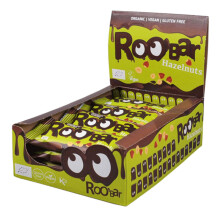 Roobar Chocolate Covered Hazelnut Bar ? 100% Organic Vegan Bar for Optimum Nutrition. Dairy & Gluten Free, No Added Refined Sugar, 16 x 30g Bars