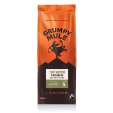 Grumpy Mule Top Notch Organic Blend Whole Coffee Beans with notes of Berries and Dark Chocolate 500g