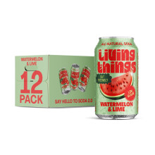 Living Things Prebiotic Soda - Gut Health & Low Calorie Drink - 12 x 330ml Cans - High in Fibre - Watermelon & Lime