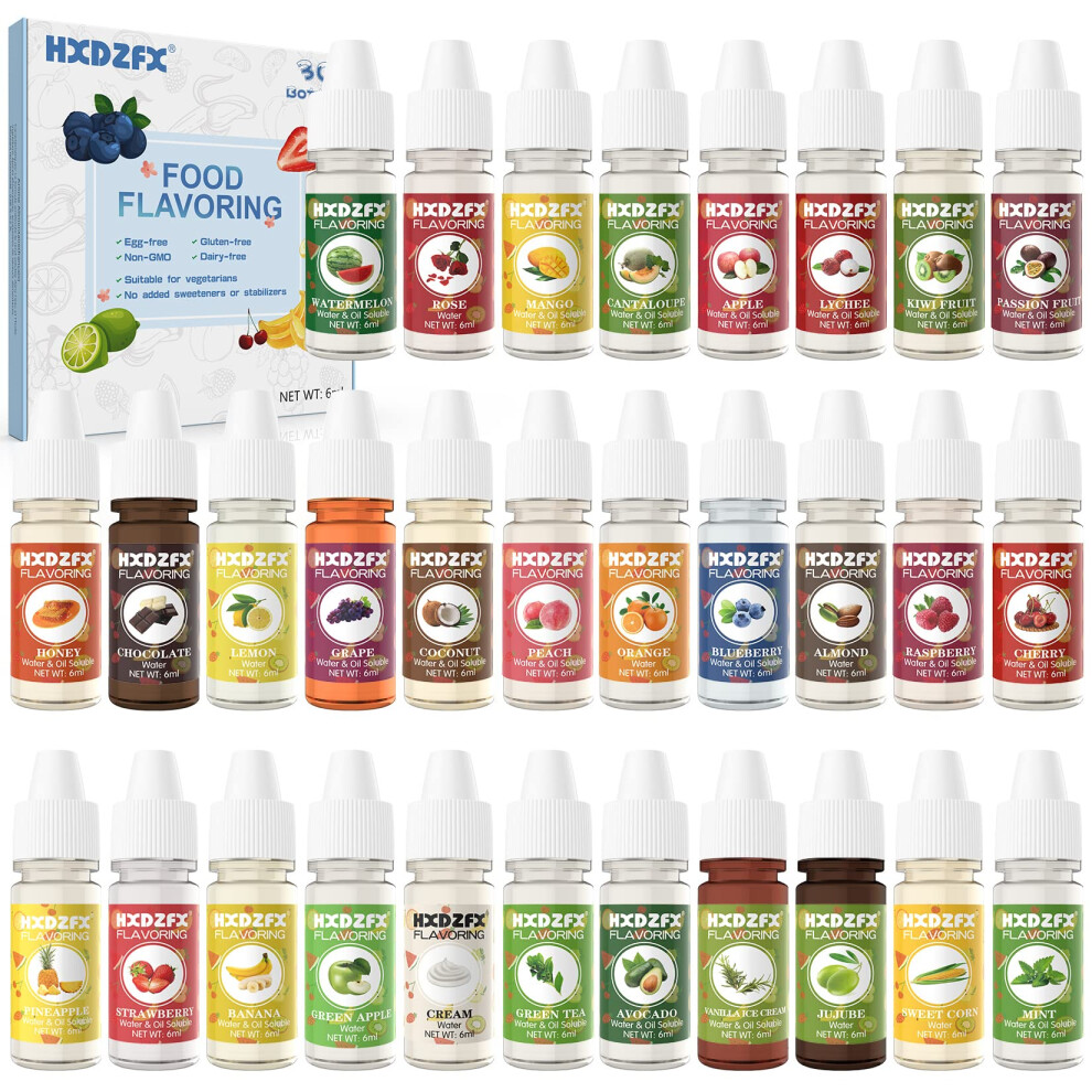 Hxdzfx Food Flavoring Oil - 30 Liquid Concentrated Food Flavour Oil For Baking, Cooking - Lip Gloss Flavouring Oil For Lip Balm, Cosmetics, Drink, Soap