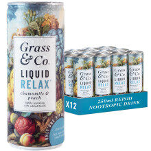 Grass & Co. Nootropics Drinks with Magnesium, Ashwagandha, Vitamin B12, Vitamin B6, Reishi Mushroom & More | Liquid Relax | Chamomile & Peach |