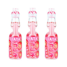 Hata Ramune Strawberry 200 ml (Pack of 3) - Authentic Japanese Soft Drink, Fun Marble Bottle | Refreshing Fizzy Strawberry Flavour