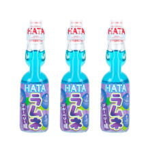 Hata Ramune Blueberry Japanese Soda 200ml (Pack of 3) - Authentic Japanese Soft Drink, Fun Marble Bottle | Refreshing Fizzy Blueberry Flavour