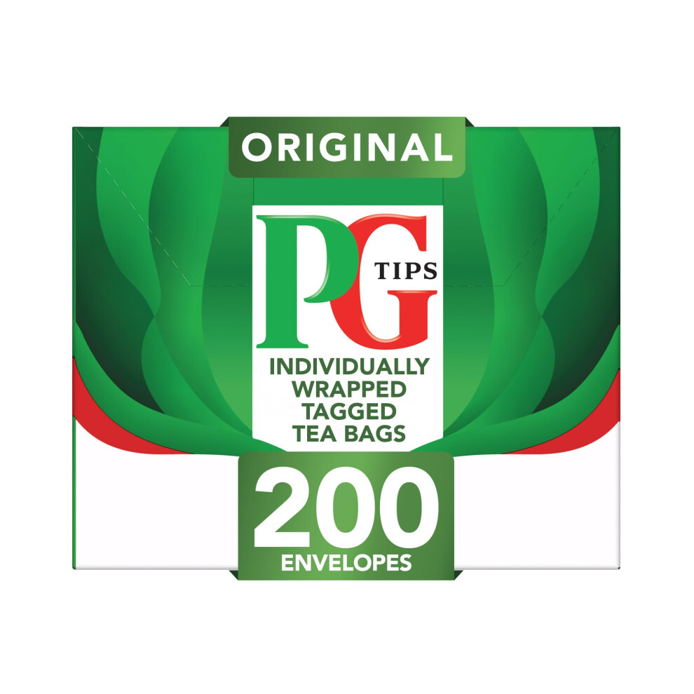 Pg Tips Original, Tea Bags Bulk, Individually Wrapped String & Tag Teabags, Signature Taste, Refreshing & Flavourful, 200 Plant Based Black