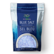 EUPHERBIA Blue Salt, Coarse, Rare Mineral Salt, High Potassium, Lower Sodium, Natural, Unprocessed, Hand Harvested, Kosher Certified, 227g (8 Oz)
