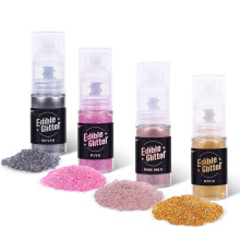 Sujoygar? Edible Glitter Spray for Drinks, Cakes, Cookies, Cocktails | 5g * 4 Colors Set | Gold Silver Pink & Rose Gold Luster Dust Edible | Cake