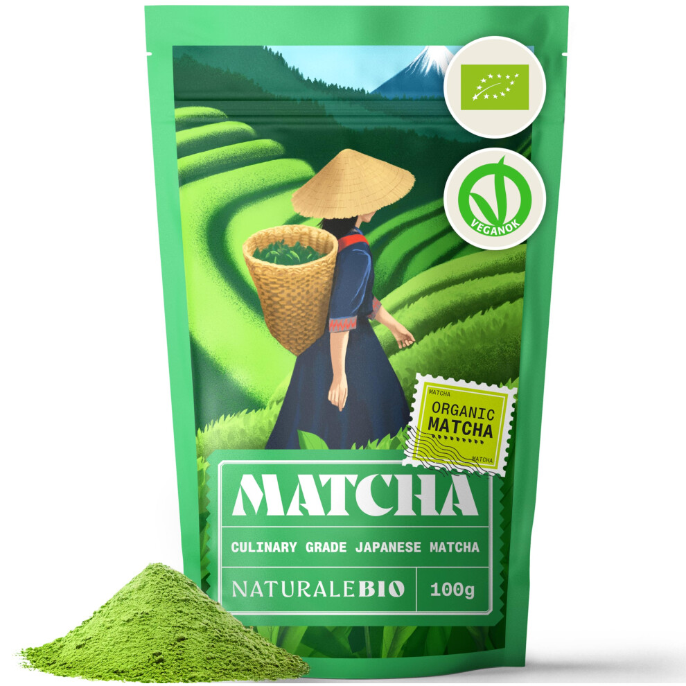 Naturalebio Japanese Organic Matcha Green Tea Powder - Culinary Grade - 100 Gr. Tea Produced In Japan, Uji, Kyoto. Use For Cooking, Baking, Smoothie