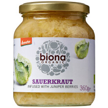 Biona Organic Sauerkraut 350 g, Pack of 6 - Infused with Juniper Berries - Fresh, Naturally Fermented Organic White Cabbage - Pasteurised - High in