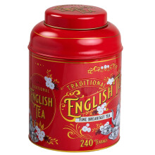 New English Teas Vintage Victorian Tea Caddy in Red with 240 Fine Breakfast Teabags