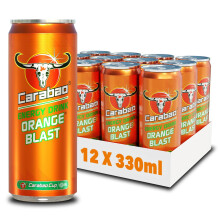Carabao Energy Drink Orange Blast, 12 x 330ml Cans Case, Low Calorie, Lower Sugar, Fizzy Fruit Flavour, Vegan, Gluten Free Drink, B Vitamins, Taurine,
