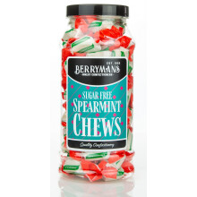Original Sugar Free Spearmint Chews Retro Sweets Gift Jar by Berrymans Sweet Shop - Classic Sweets, Traditional Taste.