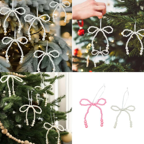 Enfeite de Natal com laço e pérolas (6 peças) 1