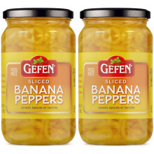 Gefen Sliced Banana Peppers, 480ml (Pack of 2) | Mild Heat Hot Pepper Rings | No Stems | Perfect for Sandwiches, Salads, Nachos, and Delectable
