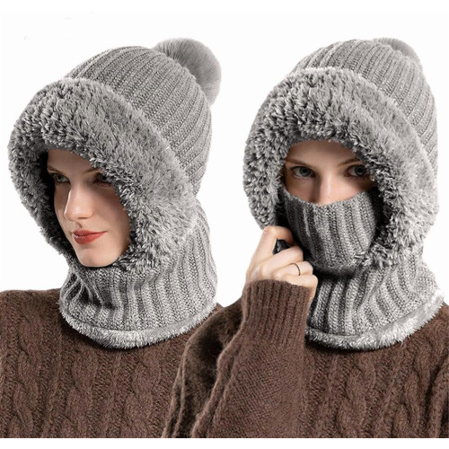 Καπέλο Beanie 3 σε 1 για γυναίκες, ζεστό χειμωνιάτικο πλεκτό κασκόλ με κάλυμμα 1