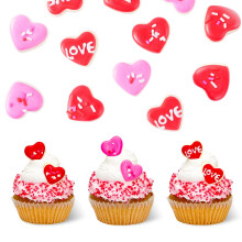 Heart Cake Decorations Edible Valentines Cupcake Toppers, Edible Royal Icing Decorations for Valentines Wedding Girl Party Food Decor, 36 pcs