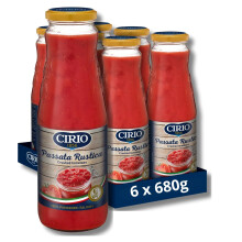 CIRIO Passata Rustica, Crushed Tomatoes, Finely Chopped, Tomato Sauce, 100% Italian, Climate Neutral, Jar, 680g (Pack of 6)