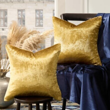 Housse de coussin décorative en velours doré 61 x 61 cm (lot de 2)