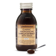 125ml Classic Madagascan Vanilla Extract Double Strength with Seeds - Natural, Kosher, Halal Certified, Vegan, Alcohol-Free - Baking Ingredients |