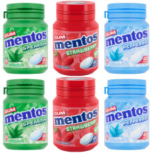 Mentos Sugar Free Chewing Gum 6 Pot Set Bundle 2 x NEW Strawberry, 2 x Spearmint, 2 x Peppermint, 40 pieces per tub Great Chewy Selection