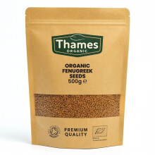 Organic Fenugreek Seeds 500g, Certified Organic, Non-GMO, Vegan, No Additives, No Preservatives, Resealable Bag by Thames Organic 500g