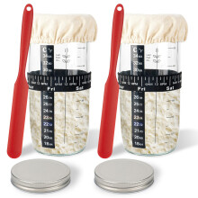2PACK Sourdough Starter Jar 730ml, 24oz Glass Sourdough Starter Kit with Date Feeding Band, Thermometer, Cloth Cover & Metal Lid, Reusable Sourdough