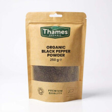 Organic Black Pepper Powder 250g- Strong Flavour, Non-GMO, No Additives or Preservatives - Perfect for Seasoning and Cooking - Thames Organic 250g