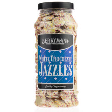 Original Jazzies White Chocolate Jazzies Snowies Jazzles Retro Sweets Gift Jar By Berrymans Sweet Shop - Classic Sweets, Traditional Taste.