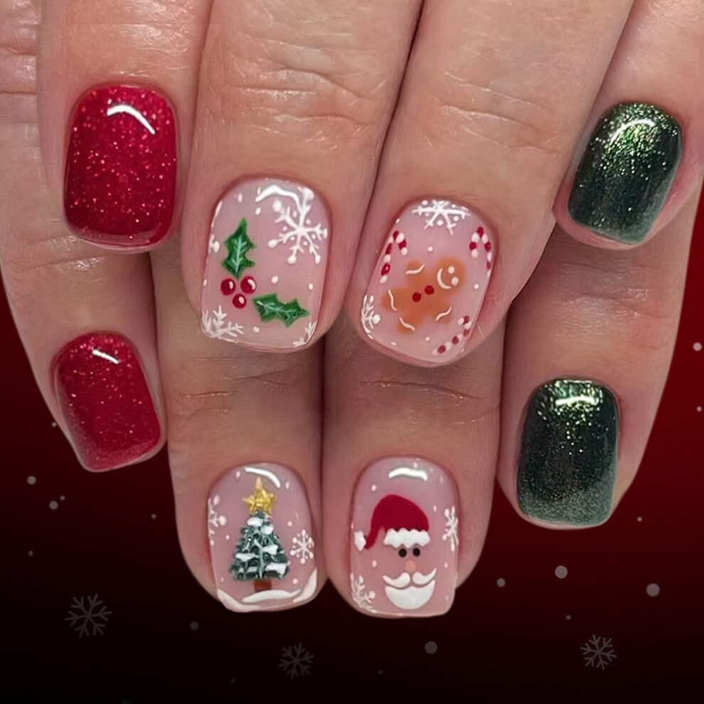 False Fingernails Santa Snowflake Design 24pcs